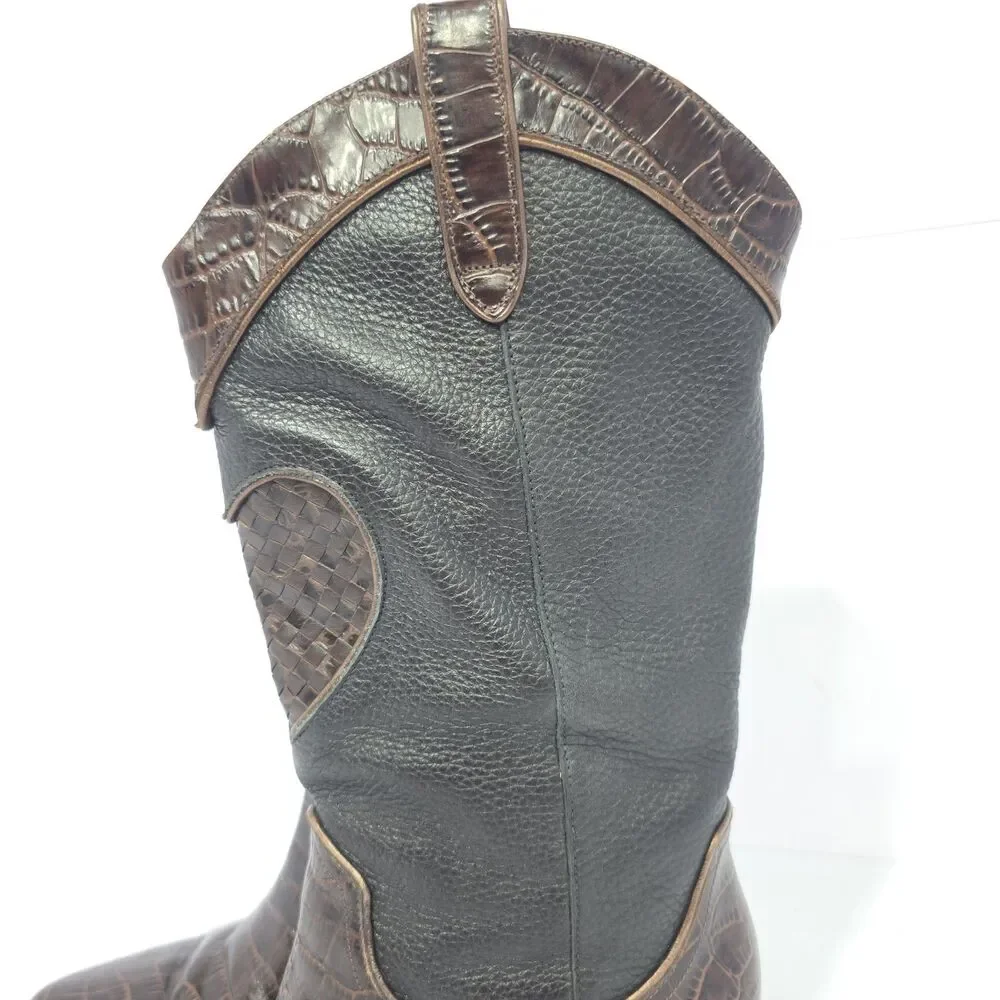 Brighton Women’s Toby Western Boots Sz 7.5 Black Brown Heart Charm Leather NICE!